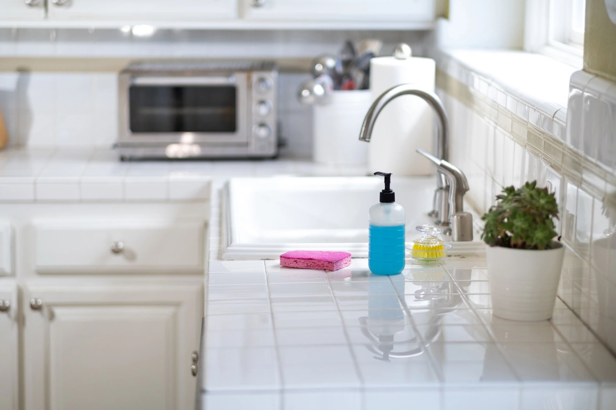 Kitchen sink area representing point-of-use water filtration