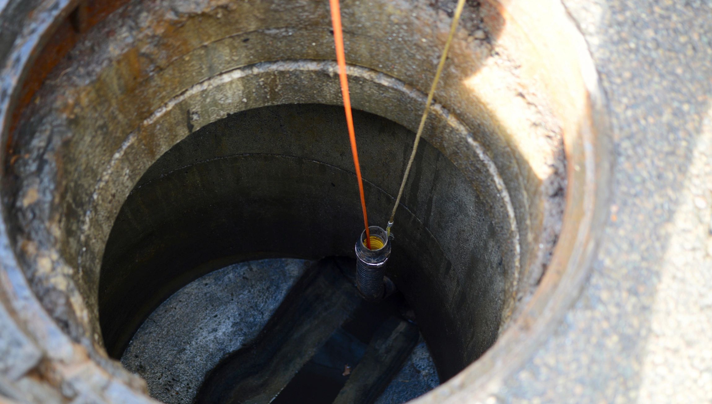 Sewer inspection equipment at a manhole